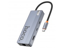 Адаптер-Хаб Hoco HB52 (HDTV+RJ45+SD/TF+PD+Type-C3.0+USB3.0*2), серый металлик
