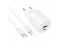 Сетевой адаптер питания BOROFONE BA104A PD 20W QC 3.0 + кабель Lighting-Type-C (белый)