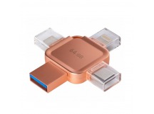 USB 3.0  64GB  Smart Buy  MC15A  Metal Quad  4-in-1 (Lightning + USB Type-A + USB Type-C + micro USB)  розовый металл