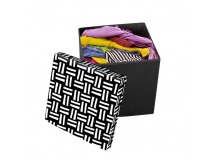 Пуф складной с отделением для хранения, дизайн - плетенка черно-белый, 30*30*30 см (1/20)