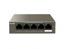 Коммутатор TENDA TEF1105P-4-63W, неуправляемый 5 портовый PoE, 5*10/100 Mbps Base-TX (1/10)
