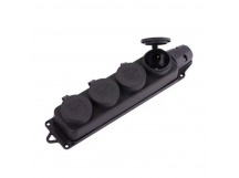 Колодка розеточная SMARTBUY 4 гнезда с защитными крышками каучуковая 230В, 2P+PE, 16A, IP44 черный (1/4)