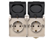 Розетка SMARTBUY наружная установка 2-местная с заземлением 16А с крышкой, IP54 "Сатурн" бежевый (SBE-04w-16-S2-Z) (1/9)