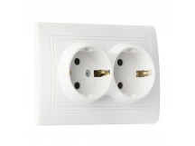 Розетка SMARTBUY скрытая установка, 2-местная с заземлением 16А белая, керамика "Венера" (SBE-01w-16-S2-Z-c) (1/10)