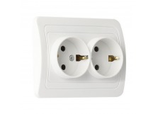 Розетка SMARTBUY скрытая установка, 2-местная с заземлением 16А белая, керамика "Марс" (SBE-02w-16-S2-Z-c) (1/10)