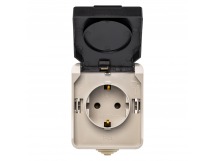 Розетка SMARTBUY наружная установка 1-местная с заземлением 16А с крышкой, IP54 "Сатурн" бежевый (SBE-04w-16-S1-Z) (1/18/216)