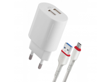 Блок питания сетевой 2 USB DEFENDER UPC-24 5V/2.1А,кабель Type-C, белый (1/50/200)