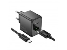 Блок питания сетевой 1 USB HOCO CS17A Wish, 3.0A, кабель Type-C - Type-C, цвет: чёрный (1/28/168)