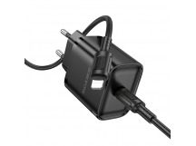 Блок питания сетевой 1 Type-C Borofone BA84A Flare, пластик, PD30Вт, QC3.0, кабель Type-C - 8 pin, цвет: чёрный (1/40/160)