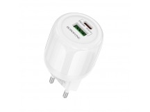 Блок питания сетевой 1 USB, 1 Type-C Borofone BA93A Lustrous, пластик, PD20Вт, QC3.0, кабель Type-C - 8 pin , цвет: белый (1/30/120)