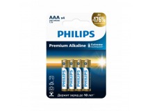 Элемент питания PHILIPS LR03M4W/51 ААА алкалин 1,5v LR03 4BL Premium (4/48/144/25920)