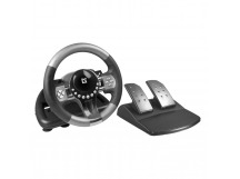 Игровой руль DEFENDER Forsage GTR USB, 12 кнопок, рычаг передач,педали, черный/серый (1/2)
