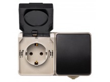 Блок SMARTBUY наружная установка розетка+выключатель, IP54 "Сатурн" бежевый (SBE-04w-16-SWS) (1/9)