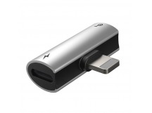 Переходник 8 pin - 2x 8 pin(f) Baseus L46, плоский, пластик, цвет: серебряный, чёрная вставка (1/50)