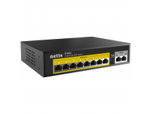 Коммутатор NETIS P110С 10x100Mb 8PoE+ 60W неуправляемый, функция PoE Watchdog (PoE авто перезагрузка) (1/20)