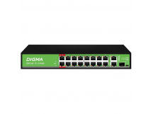 Коммутатор DIGMA DSP216F-1G-1C-R300 (L2) 16x100Мбит/с 1x1Гбит/с 1xКомбо(1000BASE-T/SFP) 16PoE 16PoE+ 2PoE++ 300W неуправляемый