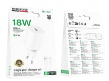 Сетевой адаптер питания BOROFONE BA102A 1USB QC 3.0 + кабель Type-C (белый)