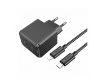 Блок питания сетевой 1 Type-C HOCO CS13A Ocean, PD20Вт, QC3.0, кабель Type-C - 8-pin, цвет: чёрный (1/28/168)
