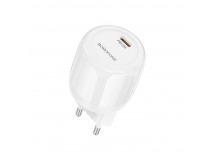 Блок питания сетевой 1 Type-C Borofone BA92A Lustrous, пластик, PD20Вт, QC3.0, цвет: белый (1/30/120)
