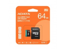 MicroSD  64GB  A-Data Class 10 Premier Pro A1 UHS-I (100 Mb/s) + SD адаптер