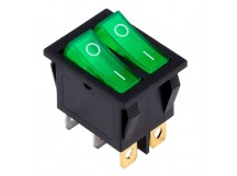 Выключатель клавишный  двойной 250V 16А (6с) ON-OFF зеленый с подсветкой (SBE-16-S33g-rp)