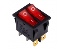 Выключатель клавишный  двойной 250V 16А (6с) ON-OFF красный с подсветкой (SBE-16-S33r)