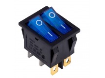 Выключатель клавишный  двойной 250V 16А (6с) ON-OFF синий с подсветкой (SBE-16-S33bl-rp)