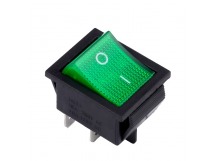 Выключатель клавишный 250В 16А (4с) ON-OFF зеленый с подсветкой (SBE-16-S31g)