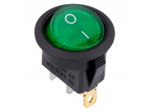 Выключатель клавишный круглый 250В 6А (3с) ON-OFF зеленый с подсветкой (SBE-06-S30g)