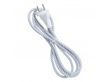 Сетевой шнур в тканевой оплетке без заземления 1,8 метра, 6А/1,2кВт, белый (SBE-06-P10-w)