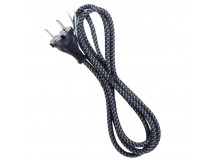Сетевой шнур в тканевой оплетке без заземления 1,8 метра, 6А/1,2кВт, черный (SBE-06-P10-b)