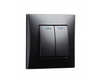 Выключатель 2-клавишный с индикатором 10А черный "Вега" (SBE-08b-10-SW2-1)