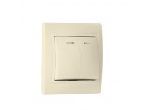 Выключатель 2-клавишный с индикатором 10А бежевый, керамика "Венера" (SBE-01i-10-SW2-1-c)