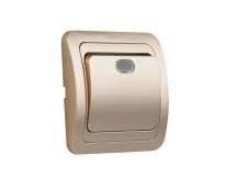 Выключатель 1-клавишный с индикатором 10А шампань "Марс" (SBE-02c-10-SW1-1-c)