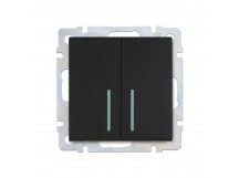 Выключатель 2-клавишный с индикатором 10А черный "Нептун" (SBE-05b-10-SW2-1)