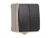 Выключатель 2-клавишный 10А, IP54, бежевый, "Сатурн" (SBE-04w-10-SW2-0)