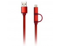 Дата-кабель Smartbuy USB - 2 в 1 Micro+8 pin, длина 1 м, красный (iK-212 red)