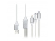Дата-кабель Smartbuy USB - 3 в 1 Micro+C+8pin, резин, толст. 1.2 м, до 3А белый (iK-312QBOMB white)