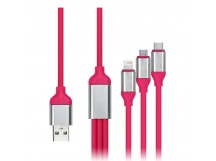 Дата-кабель Smartbuy USB - 3 в 1 Micro+C+8pin, резин, толст. 1.2 м, до 3А яд.роз(iK-312QBOMB nrose)