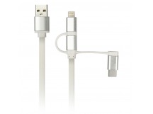 Дата-кабель Smartbuy USB - 3 в 1 Micro+Type-C+8 pin, длина 1 м, белый (iK-312 white)