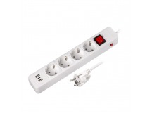 Сетевой фильтр c USB+Type C, 16А, 4 гнезда, c з/ш, с з/к, ПВС, 1.8 м, белый (SBSP-18C-W)