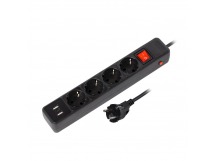 Сетевой фильтр c USB+Type C, 16А, 4 гнезда, c з/ш, с з/к, ПВС, 3 м, черный (SBSP-30C-K)