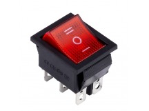 Переключатель клавишный 250В 16А (6с) ON-OFF-ON красный с подсветкой и нейтралью (SBE-16-S32r)