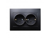 Розетка двойная с заземлением 16A черная "Вега" (SBE-08b-16-S2-Z)