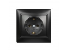 Розетка 1-местная с заземлением 16А черная, "Венера" (SBE-01b-16-S1-Z-c)