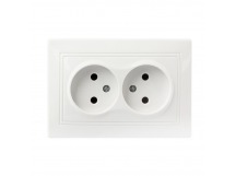 Розетка двойная одноместная без заземления 10А белая, керамика "Венера" (SBE-01w-10-S2-N-c)