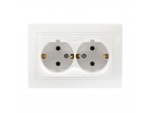 Розетка двойная одноместная с заземлением 16А белая, керамика "Венера" (SBE-01w-16-S2-Z-c)