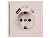 Розетка 1-местная с заземлением USB+Type 16А бежевая "Капелла" (SBE-09i-16-S1-USB)
