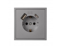 Розетка 1-местная с заземлением USB+Type 16А графит "Капелла" (SBE-09g-16-S1-USB)