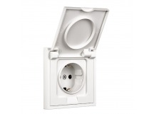 Розетка 1-местная с заземлением с крышкой 16А белая "Капелла" (SBE-09w-16-S1-1ZK)
